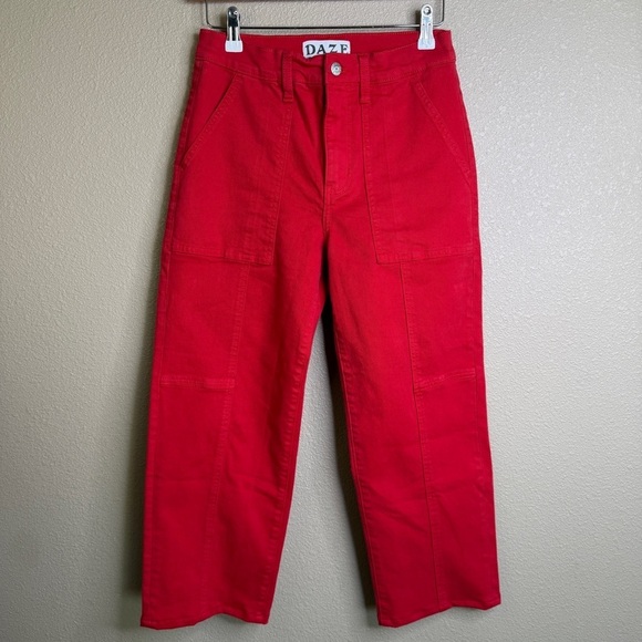 Daze Pants - DAZE Red Utility Patch Pocket Straight Leg Pants Size 27P